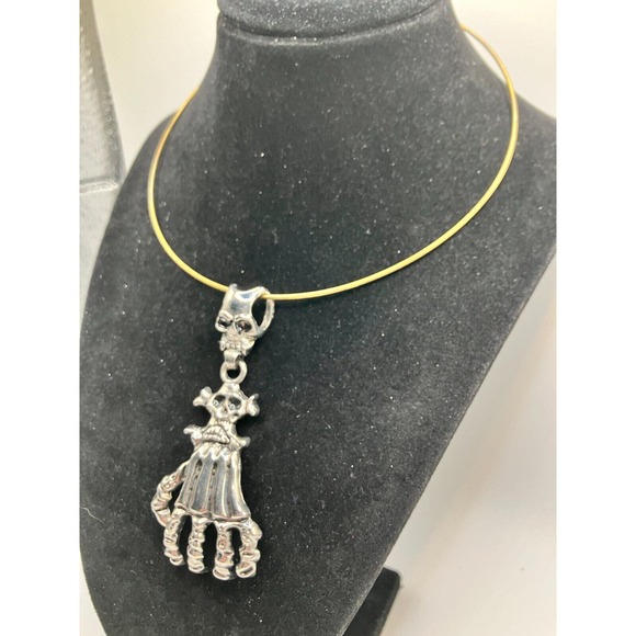 Skull Hand Large Charm Gothic on a Wire 8" Necklace! - Picture 4 of 8